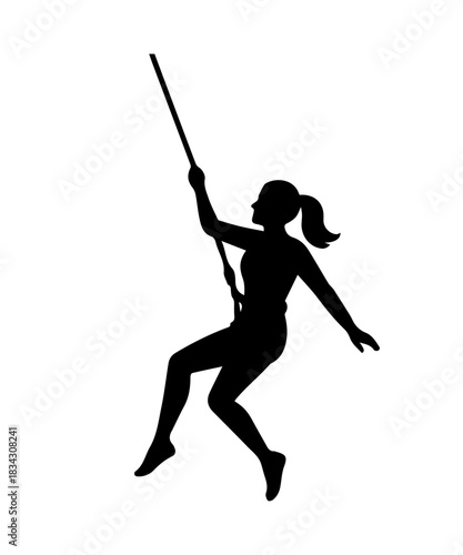 Simple rope climbing up woman silhouette. Outdoor sport activity icon.