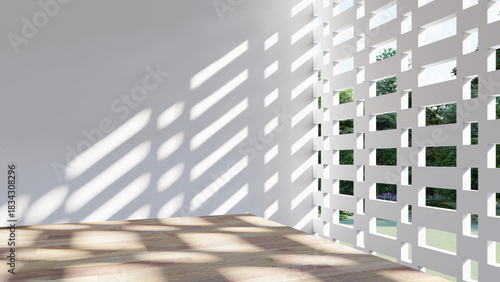 empty interior room shadow wall space background mock up architecture sunlight.