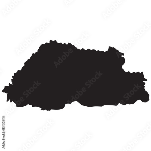 শolid black Bhutan map silhouette, isolated on white, simple vector shape