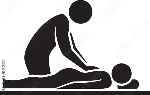 Simple silhouette icon depicting a person receiving a relaxing back massage