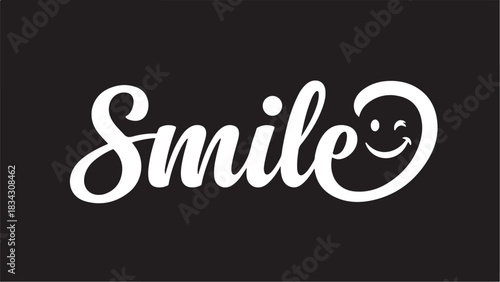Handwritten Smile Word with Smiley Face Icon.