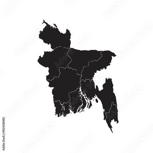 Solid black Bangladesh map silhouette, flat vector, isolated on white