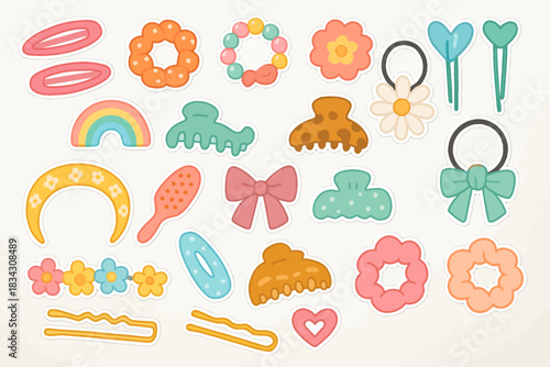 Colorful hair accessories collection: clips, bows, and flowers for stylish looks
