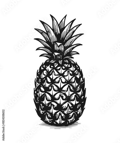 Simple hand drawn pineapple icon, engraved illustration.