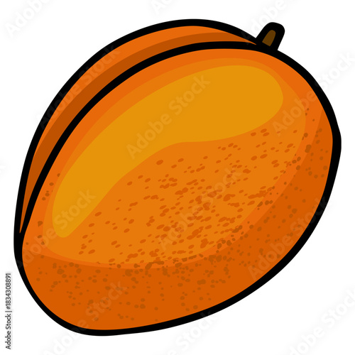 Stylized vector illustration of a ripe mango with textured skin and layered orange hues on a white background.