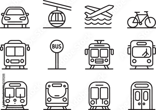 Variety of public transport icons showcasing modern urban mobility solutions