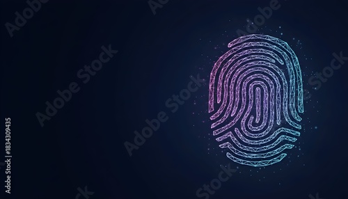 Digital fingerprint illustration on a dark blue background, representing security and identification.