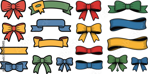 Vector Illustration Set of Ribbons and Bows for Decorations and Design