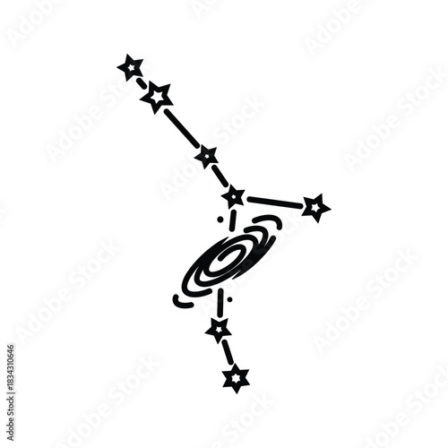 Stylized constellation with connected stars and spiral galaxy