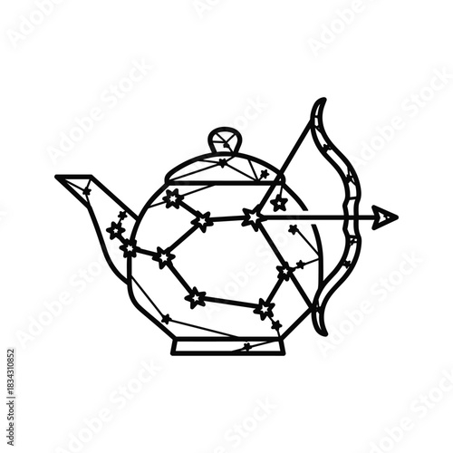 Sagittarius zodiac constellation teapot bow arrow line art symbol
