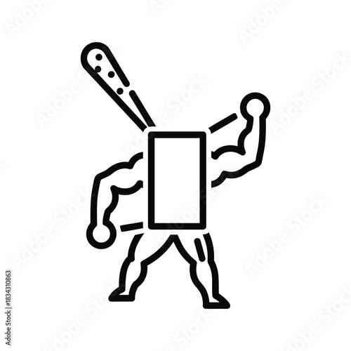 Strong warrior icon holding club, muscular fighter power symbol