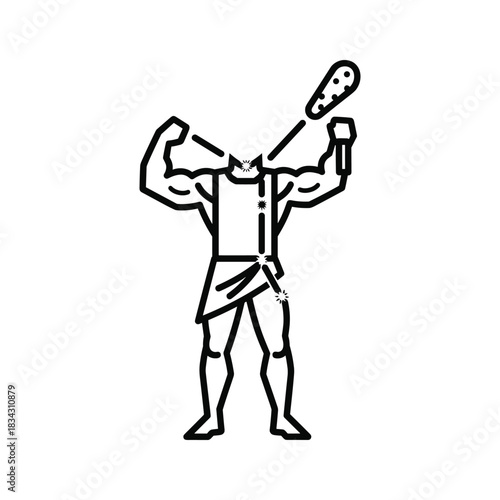 Headless muscular warrior holding club, showing ancient strength.