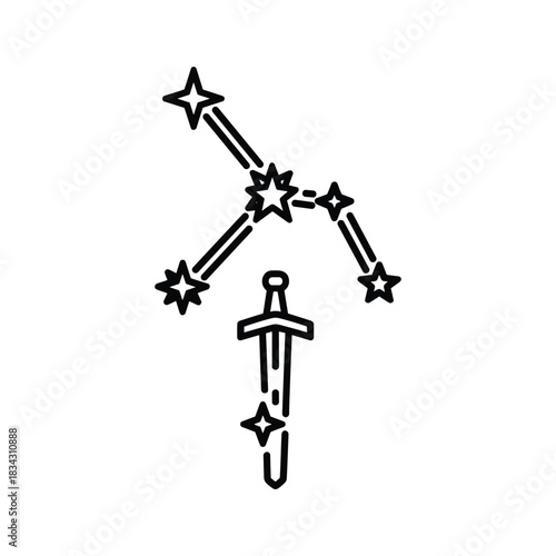 Constellation of stars with sword symbol outline icon design