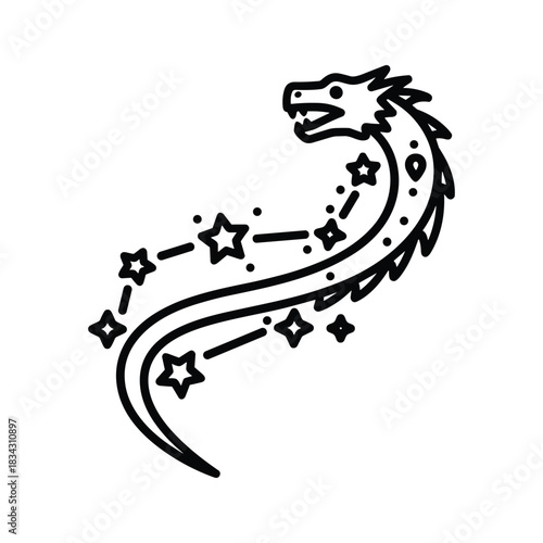 Dragon constellation icon outline, cosmic mythical creature vector design