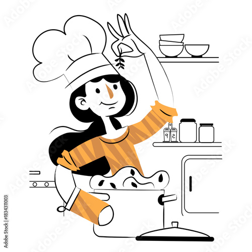 Lady cooking with herbs