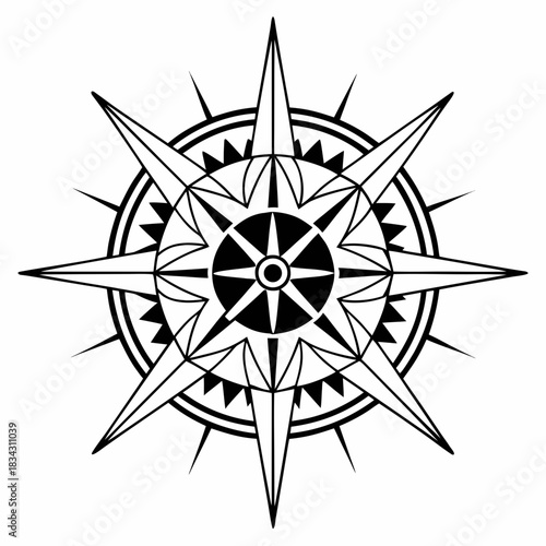 Elegant black and white compass rose design