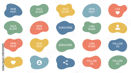 Trendy social media marketing callouts for engagement, boosting sales, and driving traffic to your website with modern abstract shapes