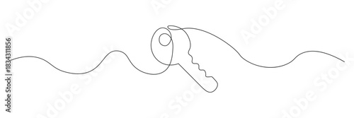 Elegant Key Line Drawing Minimalist Security Access and Unlocking Concept Design Represents Home Safety or Business Solutions with Simple Modern Artistic Style