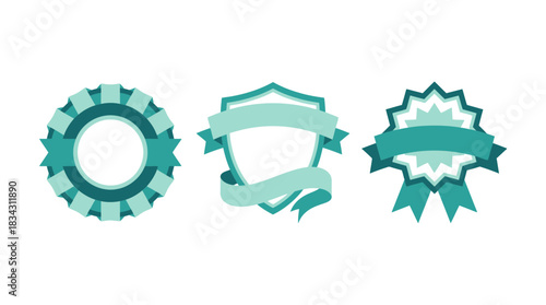 Elegant teal ribbon seals and shield emblems for awards and recognition, perfect for adding a touch of prestige to your designs