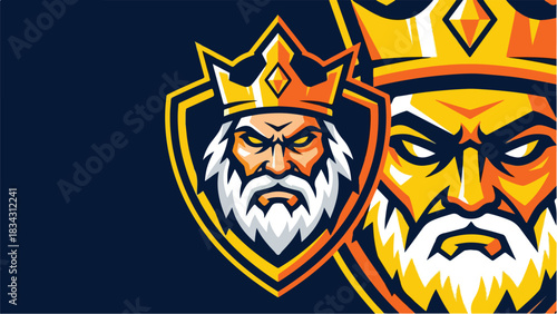 Mascot King Crowned Fierce Warrior Emblem.