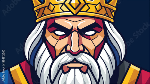 Close-up Portrait of a Regal King with a Golden Crown.