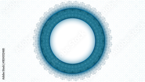Islamic background with simple mandala in blue white and islamic pattern design