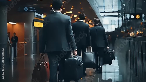 Urban Commute: Business Professionals Walking Through Modern Transit Hub