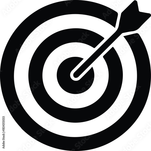 Black and white dart hitting bullseye icon target archery