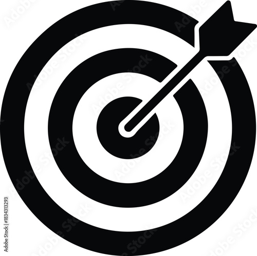 Black and white dartboard with arrow in center target 1