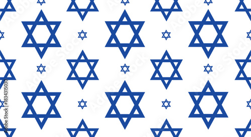 Seamless vector pattern featuring blue Star of David symbols, representing Judaism, Israeli culture, and historical tradition, ideal for religious, cultural, and holiday backgrounds