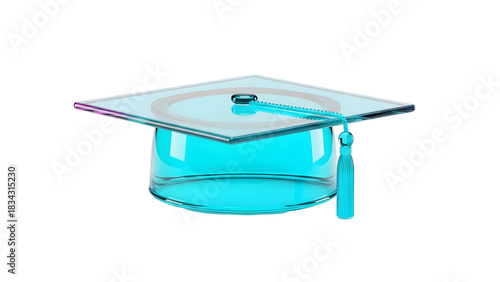 transparent cyan graduation cap (mortarboard) with tassel — perfect for education, graduation, e-learning, course completion badges, academic profiles, certificates, or student resources.

