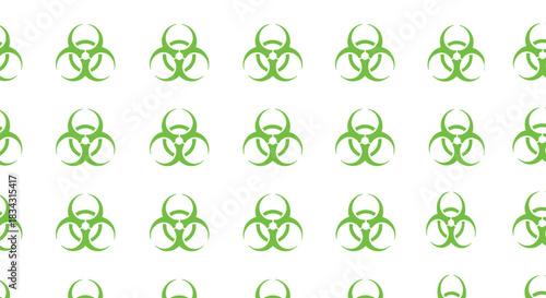 Seamless vector pattern featuring bright lime green biohazard symbols, representing biological danger, warning, infection, and safety protocols for medical, chemical, and laboratory themes