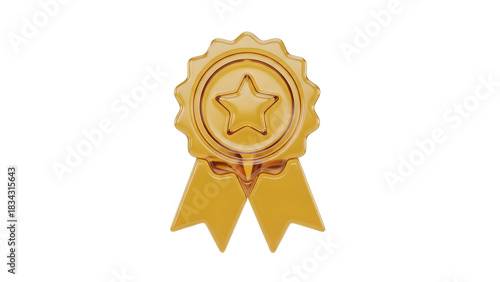 polished gold award ribbon set with star medallion — perfect for achievement badges, awards, recognition icons, certifications, top-performer badges, or rewards in gamification.


