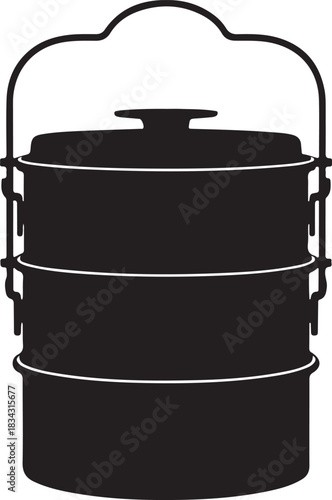 Silhouette of a traditional stacked tiffin carrier for food transport