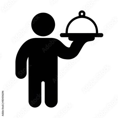 Simple Waiter or Service Staff Icon with Covered Tray