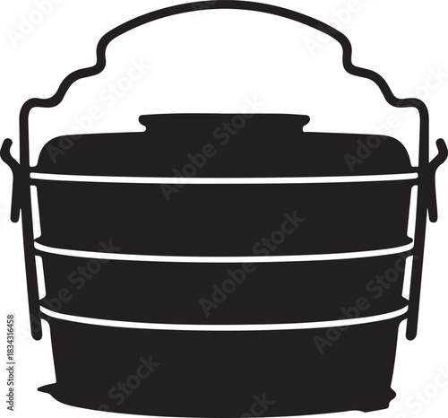 Traditional black stackable food carrier with handle