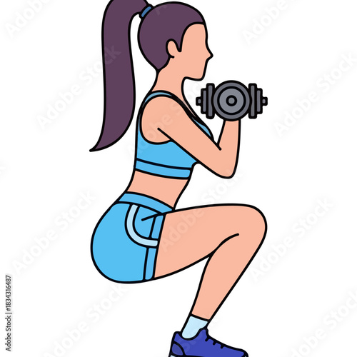 Fit Woman Doing Squats with Dumbbell Exercise Health and Fitness Lifestyle Concept Vector Illustration