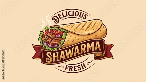 Delicious Fresh Shawarma Wrap Logo Design.