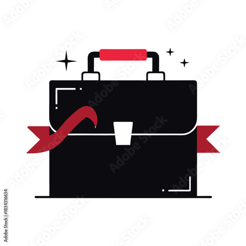 Silhouette of a briefcase with New Year ribbon and stock symbols, black vector
