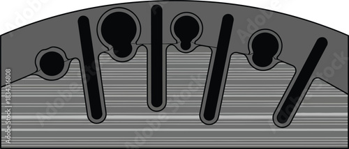Technical cross section diagram of micropipe structure showing vertical channels and voids for material science engineering and physics research education concept.
