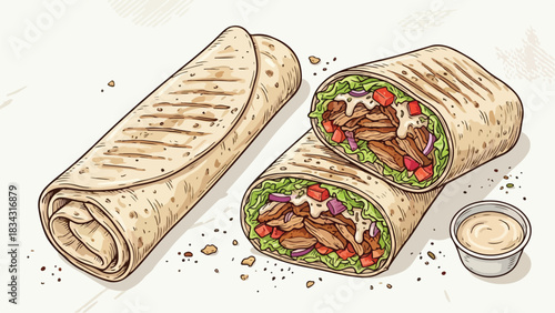 Delicious Shawarma Wrap with Fresh Ingredients and Sauce.