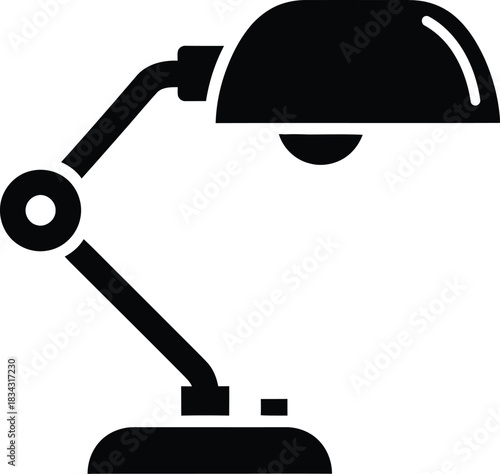 Simple black silhouette of a modern adjustable desk lamp on a white background