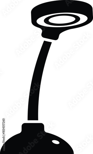 Modern black silhouette of a flexible gooseneck desk lamp with a circular light source