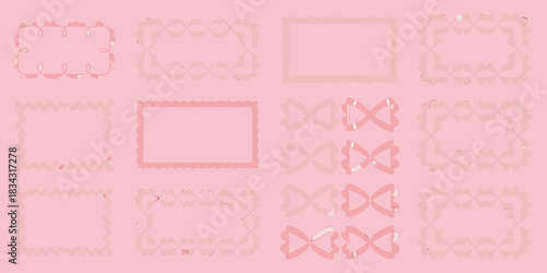 Collection of cute pink frames and bows on a pink background