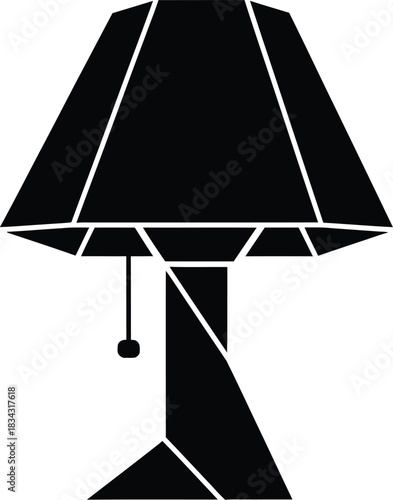 Modern geometric black silhouette of a table lamp with a pull chain