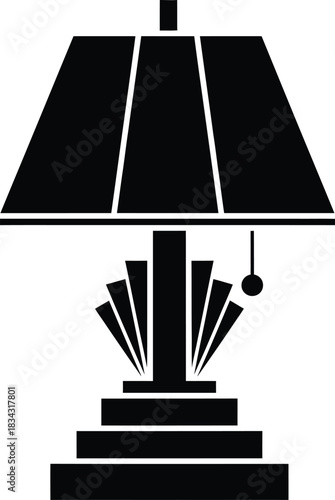 Art deco style table lamp silhouette with geometric base and fan shaped accents