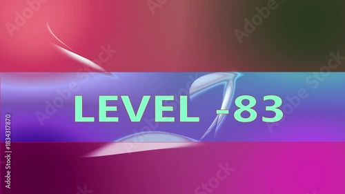 visual abstract background in orange, blue, and purple . Level 83 text glitching over orange and red lines against Blurred abstract background .	