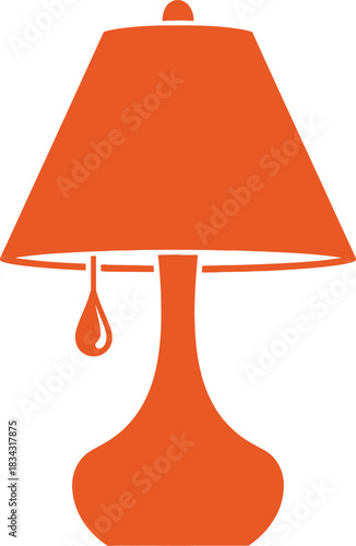 Simple orange silhouette of a table lamp with a pull chain and a rounded base