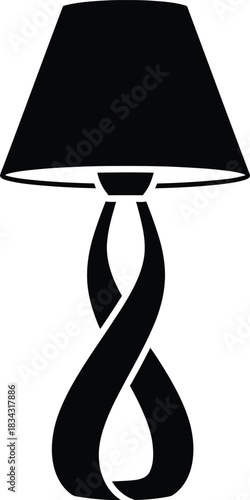 Elegant black silhouette of a modern table lamp with a twisted infinity shaped base and a conical shade