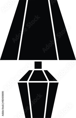 Simple black silhouette of a modern faceted table lamp with a conical shade